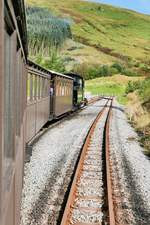 Ankunft der Brecon Mountain Railway in Torpantau, Wales, 15.9.2016