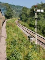 Rechts sieht man das Gleis zur Norchard Low Level Station der Dean Forest Railway, 14.9.2016