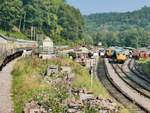 Blick zurück auf die Norchard Low Level Station der Dean Forest Railway, 14.9.2016     Der Höhenunterschied zur gerade verlassenen Norchard High Level Station ist deutlich sichtbar.