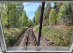 Superaussicht im Observation Car am Schluss des Dampfzuges von Aviemore nach Broomhill.