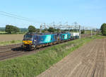 88008 & 68001 pass Chorlton whilst hauling a nuclear flask train from Bridgewater to Crewe Coal Sidings, 28 May 2020