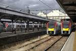 Stadler Class 755/4 FLIRT, Greater Anglia Triebzug # 755413, 755416 im Bahnhof Norwich.
20. September 2023