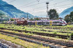 Ein in der Trentino-Lackierung gehaltener ETR 526 steht am 25.8.2017 im Bahnhof Bolzano/Bozen.