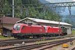 Am Morgen des 05.07.2018 wurden 1016 012 und 1116 087 zusammen von FS D 245 6020 unter italienischer Oberleitung vom Grenzbahnhof Brennero wieder zurück nach Österreich geschoben.