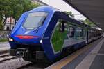 Hybrid Triebzug Blues HTR 412-020, (94 83 0412 220-3 I-TI), wird in Kürze seine Fahrt von Bahnhof Triest nach Udine absolvieren.