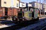 Die Diesel Rangierlok der FS 214142 hat am 19.1.1991  Pause im Bahnhof Venedig Mestre.