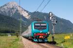 E-Lok FS 464 386 mit Personenzug unterwegs in Sdtirol im Pustertal zwischen Toblach und Innichen am 29.06.2011.