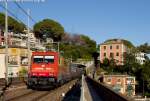 The E483.020 of ArenaWays hauls the  Autoslaap  train n. 13208 from Livorno Centrale to Chiasso, here in transit in Zoagli.