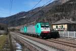 E 483 012 und 483 014 als Lokzug am 02.03.2013 bei Mauls an der Brenner Sdrampe.