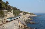 E.656-585 approaches Cervo whilst working Regionale train 11268, the1252 Genova Brignole-Ventimiglia, 13 March 2012