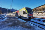 Ein ETR 170 der SAD hält als R 1858, auf der Fahrt von Lienz nach Fortezza/Franzensfeste, im Grenzbahnhof San Candido/Innichen.