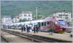 Der neue ETR245 Alstom Coradia Meridian ist in Tirano zu r Besichtigung aufgestellt. (08.05.2010)