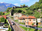 Bellinzona, mit einem italienischen Intercity-Zug ETR 610 auf der Fahrt von Milano nach Zürich. 5.Mai 2019 