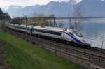 ETR 610 008 fhrt am 26.3.11 von Villeneuve Richtung Montreux, abgelichtet bei Veytaux-Chillon.