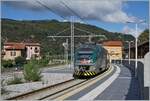 An der fast selben Stelle stehen die beiden Trenord ETR 425 033 und 032  JAZZ  im gepflegten Bahnhof von Porto Ceresio, wobei nur die Front des führenden Triebzugs zu sehen ist.