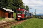 Rittner Bahn BDe 4/8 Triebwagen 24 am 23.09.17 in Südtirol an der Haltestelle Rappersbühl.