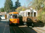 Der Esslinger TW END und der 4 achser  Alioth  der 1934 von der Dermulo-Fondo-Mendel Bahn zur Rittnerbahn kam,zusammen in Klobenstein.Einzig in Europa,das die 100 jhrigen Fahrzeuge noch  immer ihren