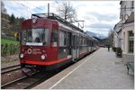 Rittner Schmalspurbahn Maria Himmelfahrt - Oberbozen - Klobenstein. Be 4/8 21 ex Trogenerbahn in Klobenstein. (16.04.2016)
