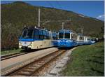 Der SSIF ABe 12/16 N° 85  Trontano , unterwegs als D 54 P von Locarno nach Domodossola,   kreuzt in Verigo den Regionalzug 763 nach Folsogno-Dissimo.