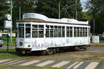 Triebwagen 1754 an der Wendeschleife der Line 5 Ospedale  (Spital) am 2. September 2026. Werbung für Algebris Investment. In dieser Bemalung gab es einige Wagen.