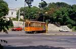 TW 2195 der Straßenbahn Rom bei der Schleife vor der Nationalgalerie. Linie 30. Das war am 13.06.1987.