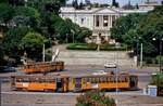 Straßenbahnen vor der Nationalgalerie Roms, 13.06.1987