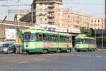 Italia, Roma, ATAC  Tramways 7029 on line 14 and 7039 on line 5, Piazza Porta Maggiore  20/7/2006
