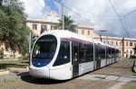 Italien / Sardinien / Straßenbahn Sassari / Stadtbahn Sassari: AnsaldoBreda Sirio mit der Wagennummer SS01, aufgenommen im Juni 2014 am Bahnhof von Sassari an der Haltestelle  Stazione FS  in