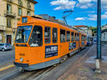 Straßenbahn Turin Zug 2859 auf der Linie 13 nach Campanella in Gran Madre, 27.07.2022.