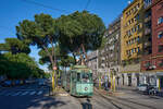 Wagen 7087 gehört zu einer Serie von sechsachsigen Gelenkwagen, welche 1949 und 50 an die Straßenbahn Rom geliefert wurden.