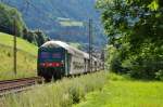 Ein Regionale Veloce aus Bologna Centrale nach Brennero am 03.08.2013 in Colle Isarco . Auergewhnlich waren die Doppelstockwagen, die normalerweise nicht bzw. sehr selten zum Einsatz kommen. 