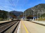 Blick auf den Bahnhof Ugovizza-Valbruna an der neuen Pontebbana.