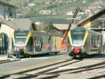Zwei  Vinschgauer  ATR 100 abgestellt am 19.10.07 in Meran.Seit Dezember 2006 fahren die Zge auch bis nach Bozen durch,ohne das man in Meran umsteigen muss.
