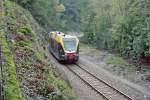 Stadler GTW der Vinschgerbahn am 11.10.2005 zwischen Marling und Tll Brcke auf dem Weg nach Mals.