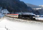 189 994 mit EC 88 am 13.02.2010 unterwegs bei St. Jodok am Brenner.