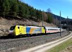 189 991 mit EC 80 von Bozen nach Mnchen Hbf am 07.04.2010 unterwegs bei Matrei am Brenner.