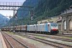 Einfahrt am 05.07.2018 von Rpool/RCCIT 186 251 zusammen mit Rpool/RCCIT 186 287 und einem leeren H-Wagenzug nach Schweden in den Grenzbahnhof von Brennero, wo sie ihren Zug an die ÖBB
