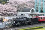 Japanische Dampflokomotiven Typ 8620: Diese Personenzug-Loks bilden die erste Gross-Serie von Triebfahrzeugen, die vollständig in Japan gebaut wurden, 1914-1929. Achsfolge 1-C, 48,83 t schwer, 759 PS; sie waren ideal für kurvenreiche und steile Strecken. 672 Loks (8620-8699, 1-8620 bis 1-8699, 2-8620 bis 2-8699 usf. bis 8-8651) entstanden für das Innenministerium (später Japanische Staatsbahn), 2 Loks für die Landentwicklungs-Eisenbahn Hokkaidô (8621/2), 15 Loks für die Insel Sachalin (8-8652 bis 8-8866), und 43 Loks für Taiwan (später CT 151 – CT 193 und CT 194 aus Teilen von Abbruchloks). Berühmt wurde das Bild der 2-8697 mit einem Evakuierungszug beim Grossen Erdbeben von Tokyo 1923, bei dem Zehntausende sich für die Flucht an die Züge und Loks klammerten. 1972 verblieben noch 41 Loks, die letzte schied 1975 aus. Im Bild die im Eisenbahnmuseum Kyôto betriebsfähig erhaltene Lok 8630. 8.April 2017.  