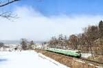 Die Shinano-Bahn (II): Bei Kurohime kommt Zug S7 durch den morgendlichen Nebel auf dem My�k� Hochplateau.