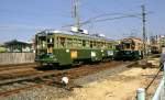 Die ältesten Strassenbahnwagen von Hiroshima - die Wagen aus Kôbe, Serie 571-587: Der heute abgebrochene Wagen 587 in Eba, 11.Oktober 1996.