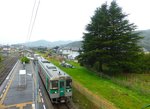 An der Strecke von Tokushima ins Innere der Insel Shikoku. Neben einer wunderschönen Baumgruppe warten die Triebwagen 1251 und 1514. Yamase, 3.April 2015. 
