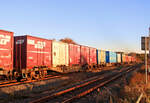 Am Bahnübergang eines kleinen Landwegs in Mareppu (Insel Hokkaidô): Container-Tragwagen KOKI (コキ) 104-2507. Der weisse Container ist ein Kühlcontainer der Japan Oil Transportation JOT, der hier nicht für Oelprodukte, sondern sicherlich für Milchprodukte benutzt wird. Ein ganz grosser Teil der japanischen Milchprodukte kommt aus Hokkaidô. 25.Oktober 2022 