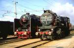 Die  Berliner Lok  06-018 (Borsig 1930)links und die ehem.Sdbahnlok 03-002(WLF 1914)rechts,in Jesenice.Mai 1989  (Archiv P.Walter)