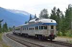 Nachschuss auf das Domecar als Schlusswagen am Zug nach Prince Rupert in Japser.