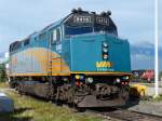 Via Rail 6416 steht 04.09.2013 auf einem Nebengleis in Jasper und wartet darauf dem um fnf Stunden verspteten Canadian von Toronto nach Vancouver vorgespannt zu werden.