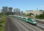 A westbound Go Transit train departs Toronto.