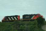 CN GP9u (GS-418c) 7075 und CN GP9RM 4119 bei einer Rangierfahrt am 12.8.2009 in Milton