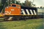 Canadian National Railways F-7 9169 steht 4/7/1993 in Prince George, British Columbia, Kanada.