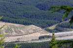 Klein, aber lang: CP-G�terzug in Richtung Kicking Horse Pass vom Little Beehive oberhalb Lake Louise aus gesehen.