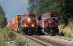 CN 8838 �berholt CN 8504 bei Malakwa zwischen Revelstoke und Sicamous, 13.8.2012